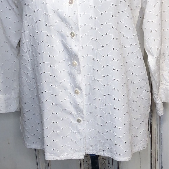 Se Fabrique Au Jason White Eyelet Long Sleeve Button Down Size Medium - Picture 5 of 10